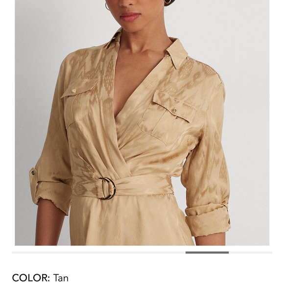 NWT Lauren Ralph Lauren Jacquard Shirtdress in Tan color - Picture 5 of 16